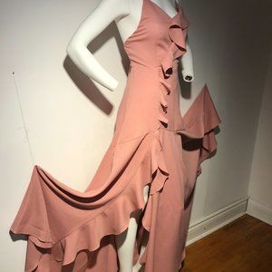 F21 Blush Pink Peach Salmon Maxi Dress Gown Robe Flow Swing Skirt Weeding NWOT